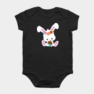 Spring Animals, Cute Bunny, Little Bunny, Flowers Baby Bodysuit